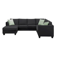 Canapé Sectionnel Modulable 7 Places Forme L 112 pouces avec Pouf et Trois Coussins - 112L x 87P x 33H pouces