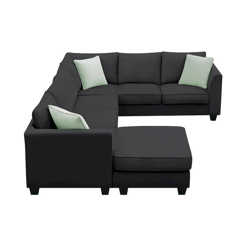 Canapé Sectionnel Modulable 7 Places Forme L 112 pouces avec Pouf et Trois Coussins - 112L x 87P x 33H pouces