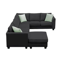 Canapé Sectionnel Modulable 7 Places Forme L 112 pouces avec Pouf et Trois Coussins - 112L x 87P x 33H pouces