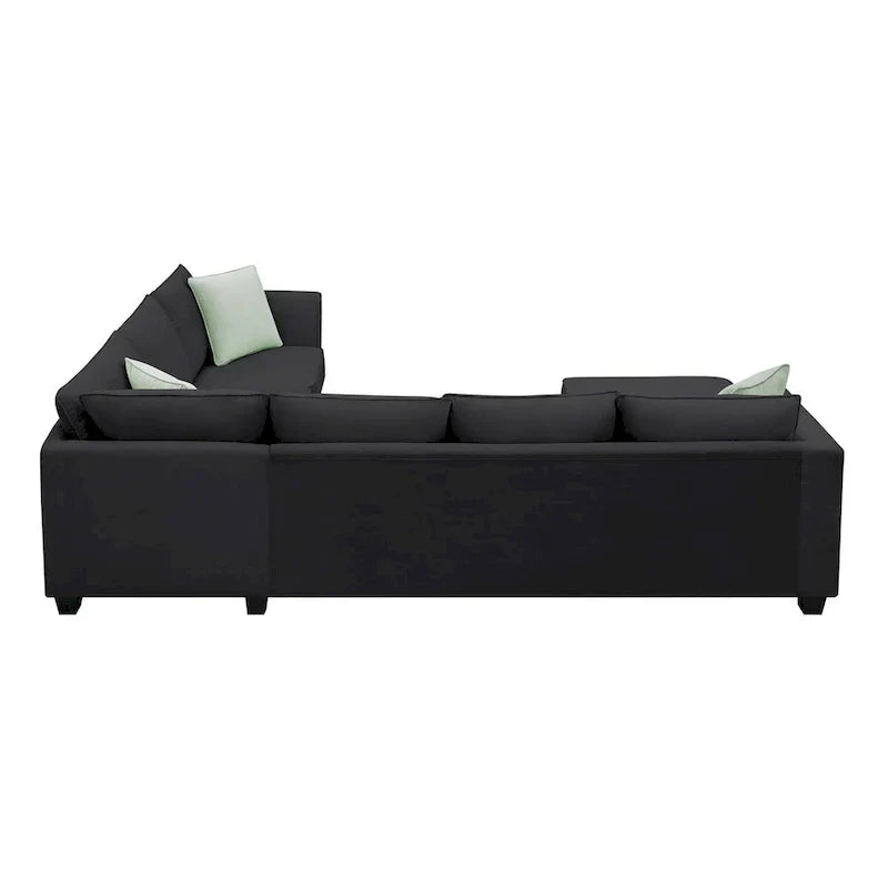 Canapé Sectionnel Modulable 7 Places Forme L 112 pouces avec Pouf et Trois Coussins - 112L x 87P x 33H pouces