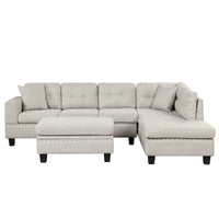 Canapé sectionnel moderne en L 104.5 pouces avec pouf de rangement et méridienne réversible - 104.5L x 74.5P x 33.5H