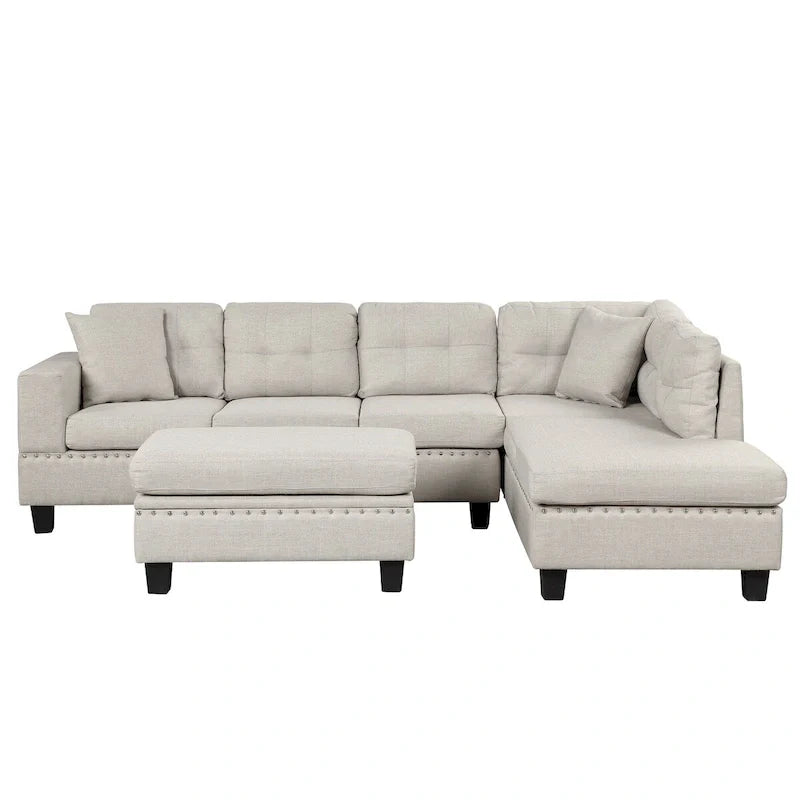 Canapé sectionnel moderne en L 104.5 pouces avec pouf de rangement et méridienne réversible - 104.5L x 74.5P x 33.5H
