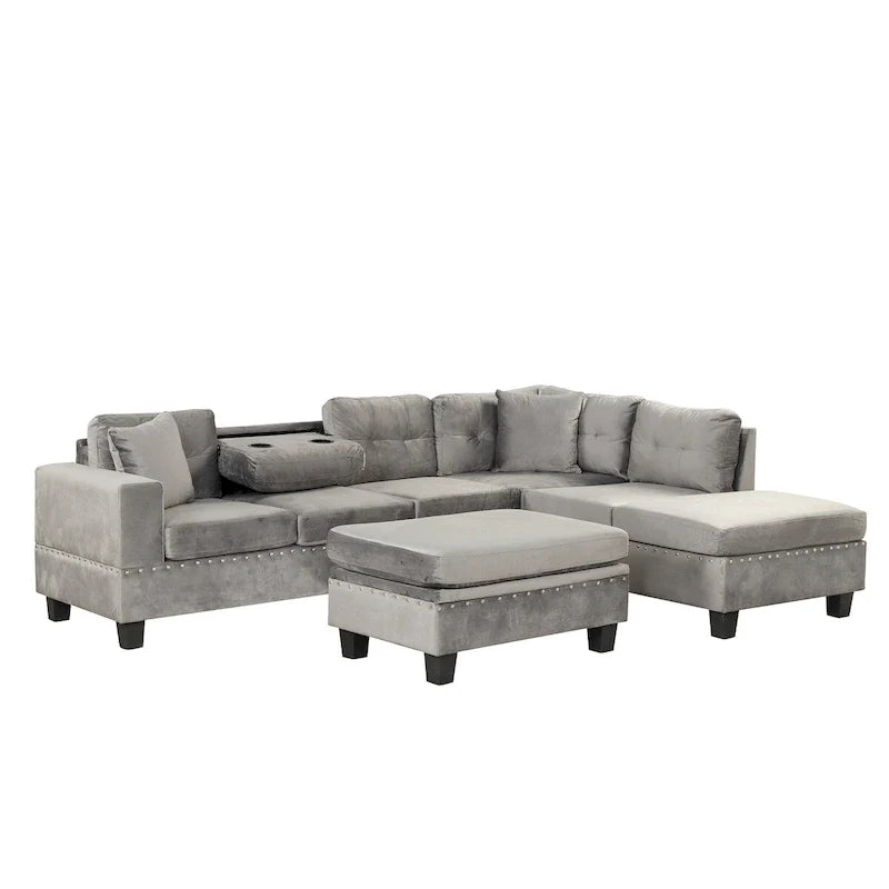 Canapé sectionnel moderne en L 104.5 pouces avec pouf de rangement et méridienne réversible - 104.5L x 74.5P x 33.5H