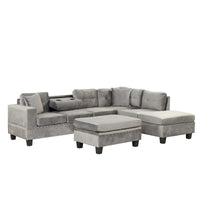 Canapé sectionnel moderne en L 104.5 pouces avec pouf de rangement et méridienne réversible - 104.5L x 74.5P x 33.5H