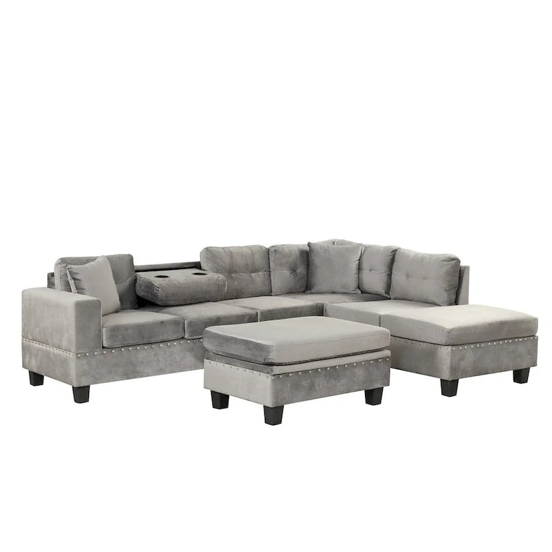 Canapé sectionnel moderne en L 104.5 pouces avec pouf de rangement et méridienne réversible - 104.5L x 74.5P x 33.5H