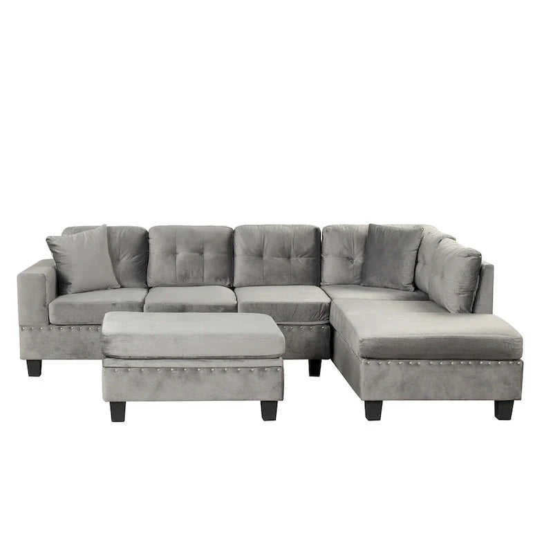 Canapé sectionnel moderne en L 104.5 pouces avec pouf de rangement et méridienne réversible - 104.5L x 74.5P x 33.5H
