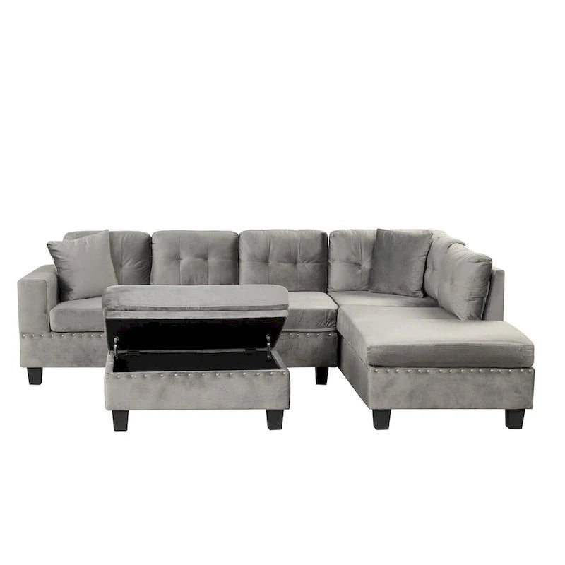 Canapé sectionnel moderne en L 104.5 pouces avec pouf de rangement et méridienne réversible - 104.5L x 74.5P x 33.5H