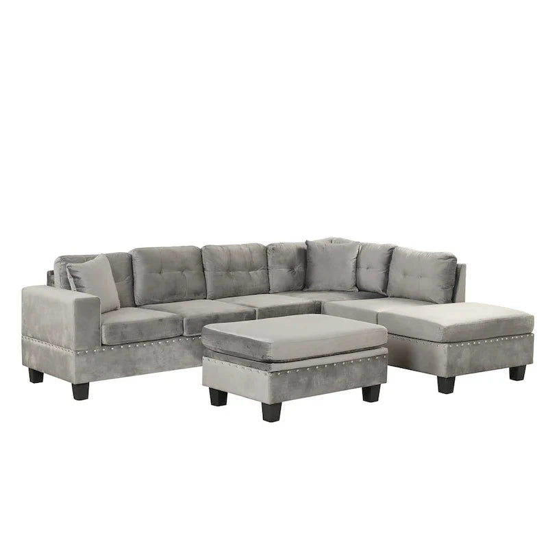 Canapé sectionnel moderne en L 104.5 pouces avec pouf de rangement et méridienne réversible - 104.5L x 74.5P x 33.5H