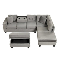 Canapé sectionnel moderne en L 104.5 pouces avec pouf de rangement et méridienne réversible - 104.5L x 74.5P x 33.5H