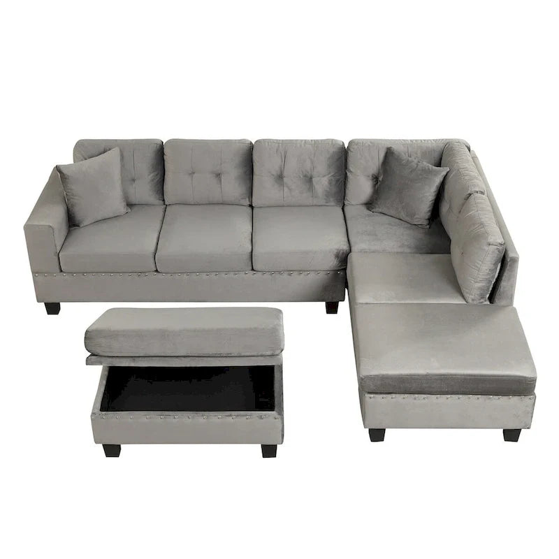 Canapé sectionnel moderne en L 104.5 pouces avec pouf de rangement et méridienne réversible - 104.5L x 74.5P x 33.5H