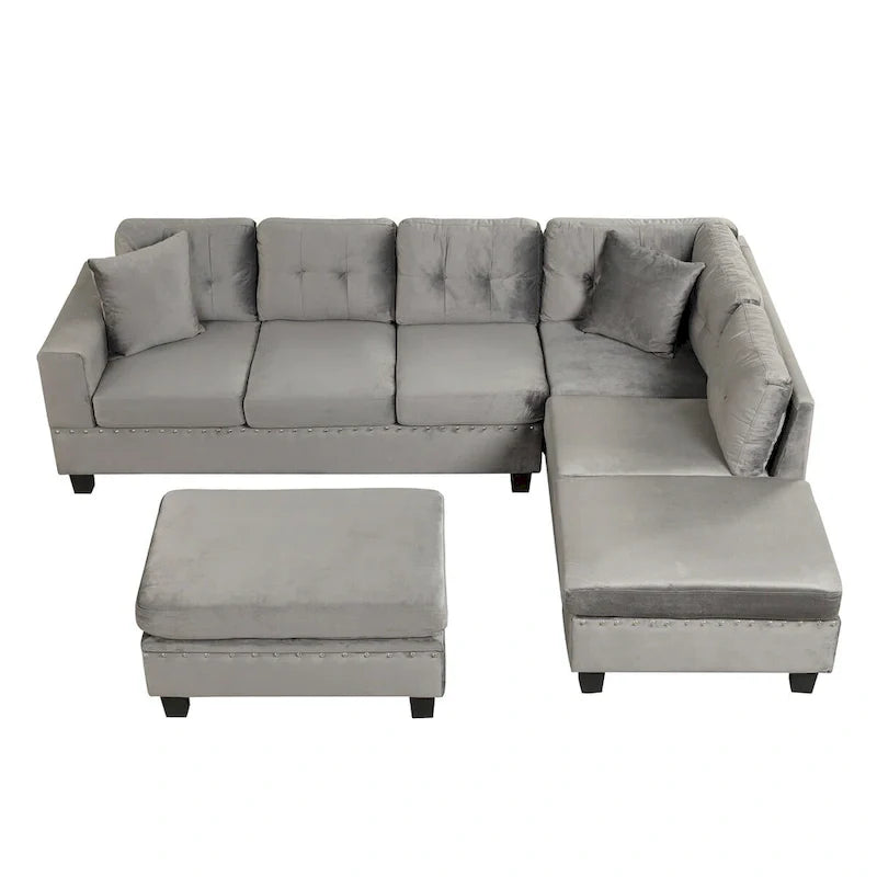 Canapé sectionnel moderne en L 104.5 pouces avec pouf de rangement et méridienne réversible - 104.5L x 74.5P x 33.5H