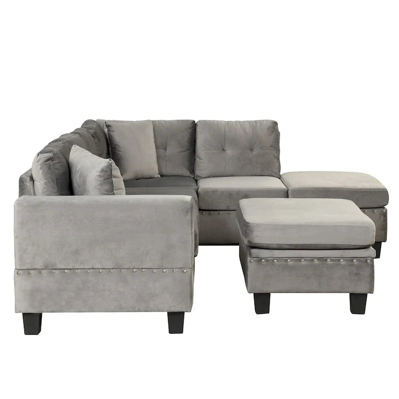 Canapé sectionnel moderne en L 104.5 pouces avec pouf de rangement et méridienne réversible - 104.5L x 74.5P x 33.5H