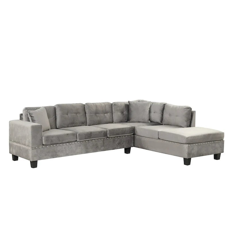 Canapé sectionnel moderne en L 104.5 pouces avec pouf de rangement et méridienne réversible - 104.5L x 74.5P x 33.5H