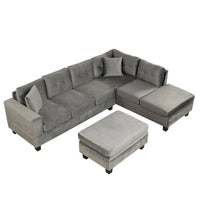 Canapé sectionnel moderne en L 104.5 pouces avec pouf de rangement et méridienne réversible - 104.5L x 74.5P x 33.5H