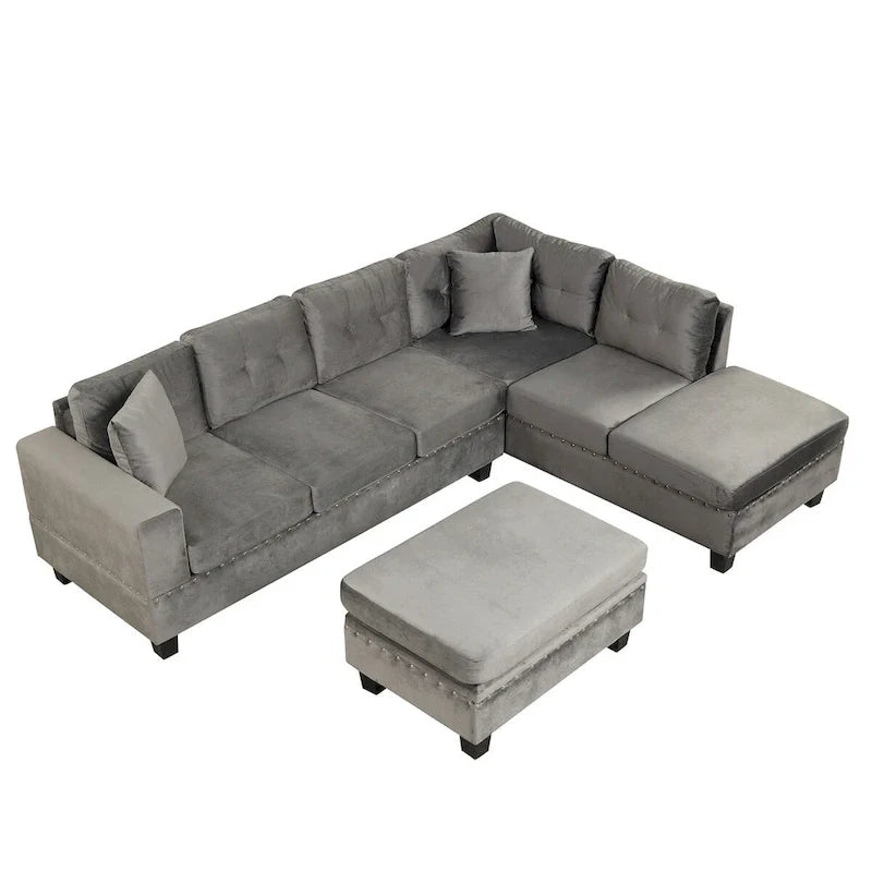 Canapé sectionnel moderne en L 104.5 pouces avec pouf de rangement et méridienne réversible - 104.5L x 74.5P x 33.5H