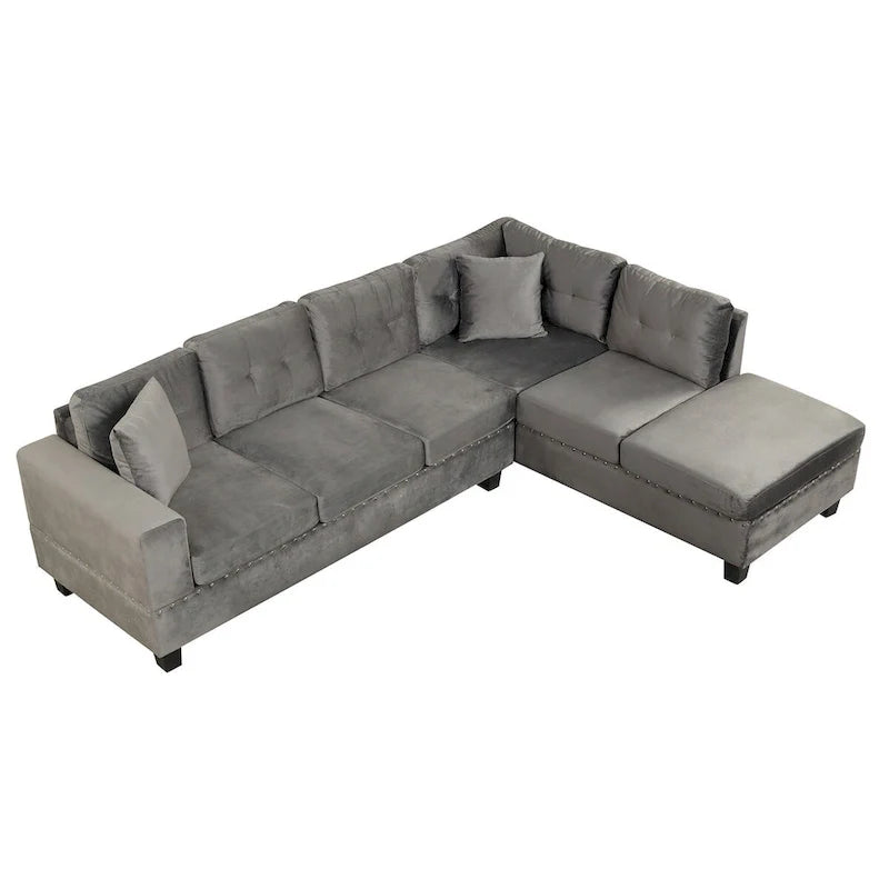 Canapé sectionnel moderne en L 104.5 pouces avec pouf de rangement et méridienne réversible - 104.5L x 74.5P x 33.5H