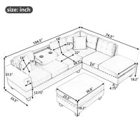 Canapé sectionnel moderne en L 104.5 pouces avec pouf de rangement et méridienne réversible - 104.5L x 74.5P x 33.5H