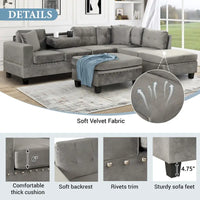 Canapé sectionnel moderne en L 104.5 pouces avec pouf de rangement et méridienne réversible - 104.5L x 74.5P x 33.5H