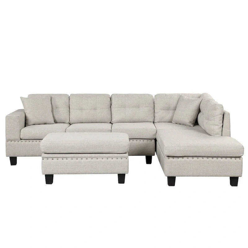 Canapé sectionnel moderne en L 104.5 pouces avec pouf de rangement et méridienne réversible - 104.5L x 74.5P x 33.5H