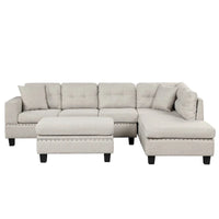Canapé sectionnel moderne en L 104.5 pouces avec pouf de rangement et méridienne réversible - 104.5L x 74.5P x 33.5H