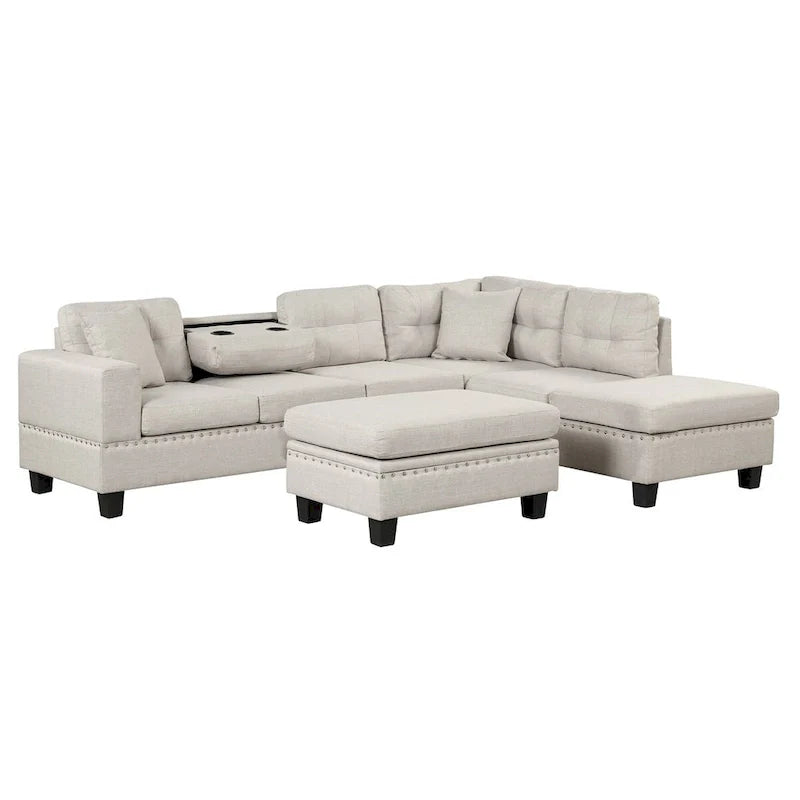 Canapé sectionnel moderne en L 104.5 pouces avec pouf de rangement et méridienne réversible - 104.5L x 74.5P x 33.5H