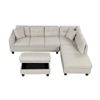 Canapé sectionnel moderne en L 104.5 pouces avec pouf de rangement et méridienne réversible - 104.5L x 74.5P x 33.5H
