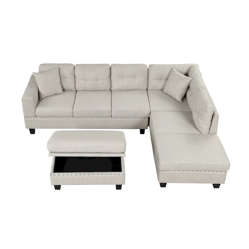 Canapé sectionnel moderne en L 104.5 pouces avec pouf de rangement et méridienne réversible - 104.5L x 74.5P x 33.5H