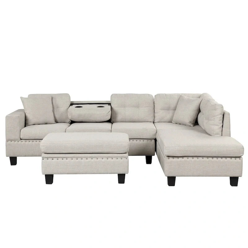 Canapé sectionnel moderne en L 104.5 pouces avec pouf de rangement et méridienne réversible - 104.5L x 74.5P x 33.5H