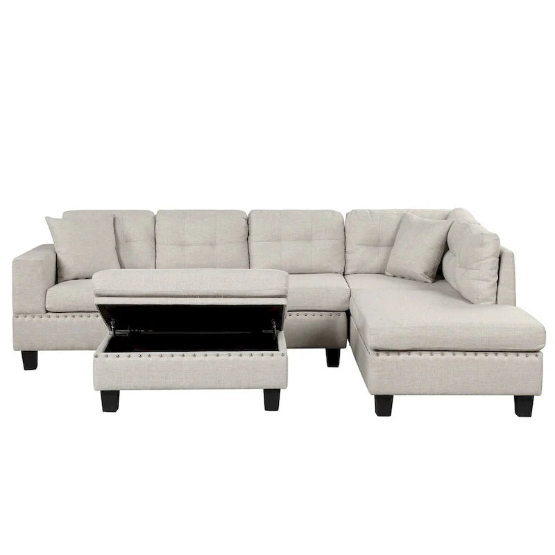 Canapé sectionnel moderne en L 104.5 pouces avec pouf de rangement et méridienne réversible - 104.5L x 74.5P x 33.5H