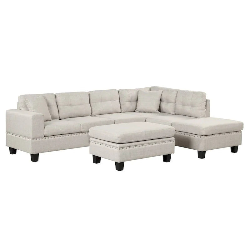 Canapé sectionnel moderne en L 104.5 pouces avec pouf de rangement et méridienne réversible - 104.5L x 74.5P x 33.5H