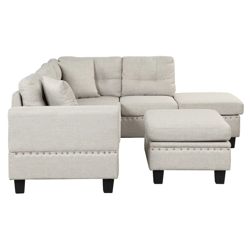 Canapé sectionnel moderne en L 104.5 pouces avec pouf de rangement et méridienne réversible - 104.5L x 74.5P x 33.5H