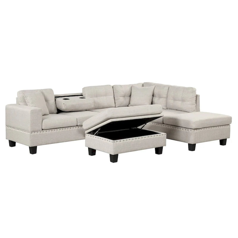 Canapé sectionnel moderne en L 104.5 pouces avec pouf de rangement et méridienne réversible - 104.5L x 74.5P x 33.5H