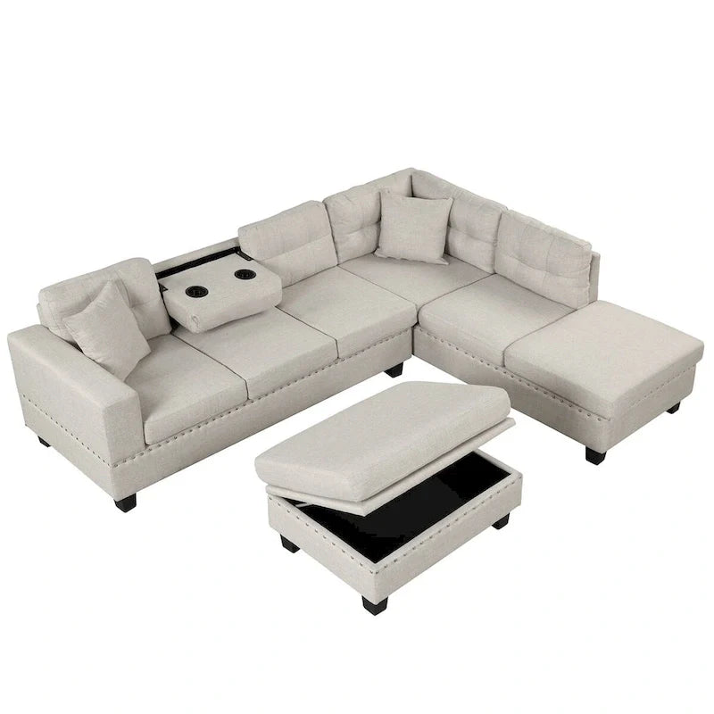 Canapé sectionnel moderne en L 104.5 pouces avec pouf de rangement et méridienne réversible - 104.5L x 74.5P x 33.5H