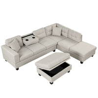 Canapé sectionnel moderne en L 104.5 pouces avec pouf de rangement et méridienne réversible - 104.5L x 74.5P x 33.5H