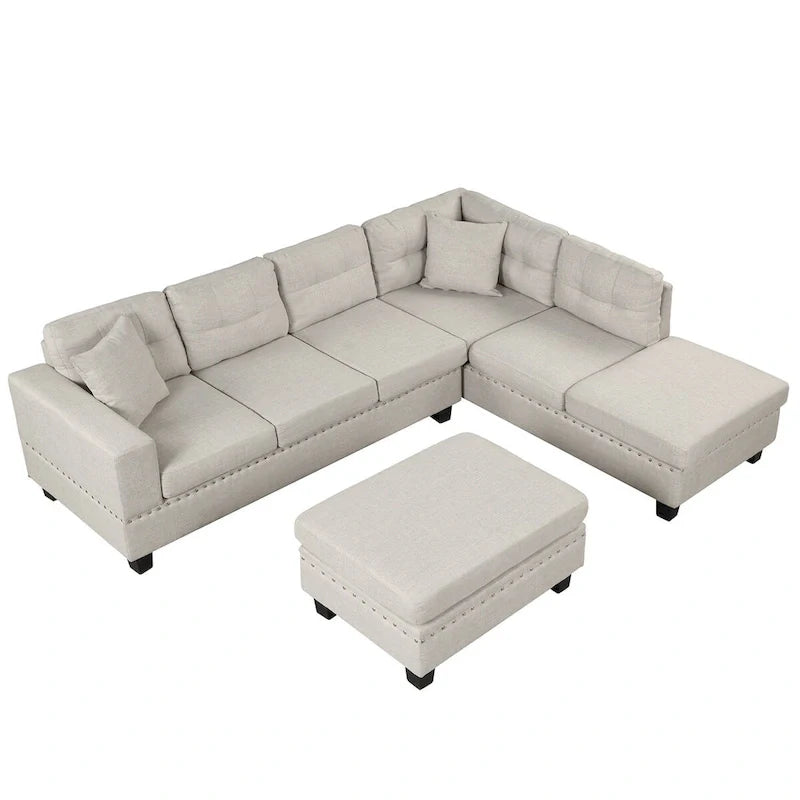Canapé sectionnel moderne en L 104.5 pouces avec pouf de rangement et méridienne réversible - 104.5L x 74.5P x 33.5H