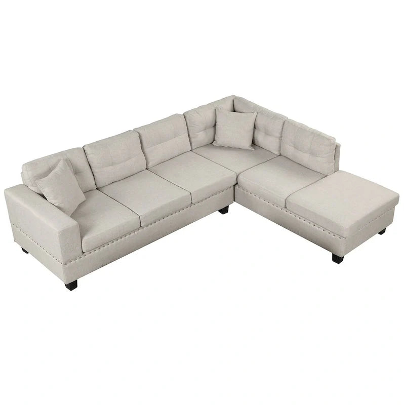 Canapé sectionnel moderne en L 104.5 pouces avec pouf de rangement et méridienne réversible - 104.5L x 74.5P x 33.5H