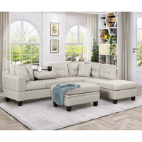 Canapé sectionnel moderne en L 104.5 pouces avec pouf de rangement et méridienne réversible - 104.5L x 74.5P x 33.5H