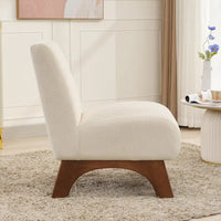 Fauteuil d'appoint sans accoudoirs en velours côtelé avec pieds en bois massif et assise rembourrée