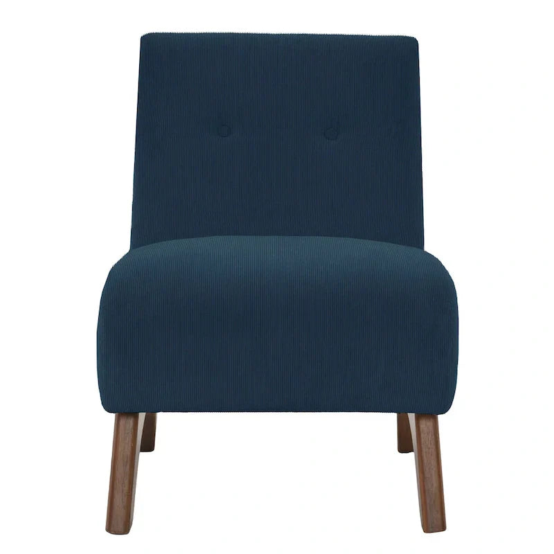 Fauteuil d'appoint sans accoudoirs en velours côtelé avec pieds en bois massif et assise rembourrée