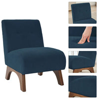 Fauteuil d'appoint sans accoudoirs en velours côtelé avec pieds en bois massif et assise rembourrée