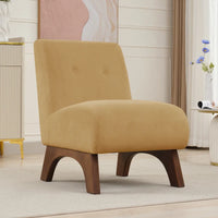 Fauteuil d'appoint sans accoudoirs en velours côtelé avec pieds en bois massif et assise rembourrée