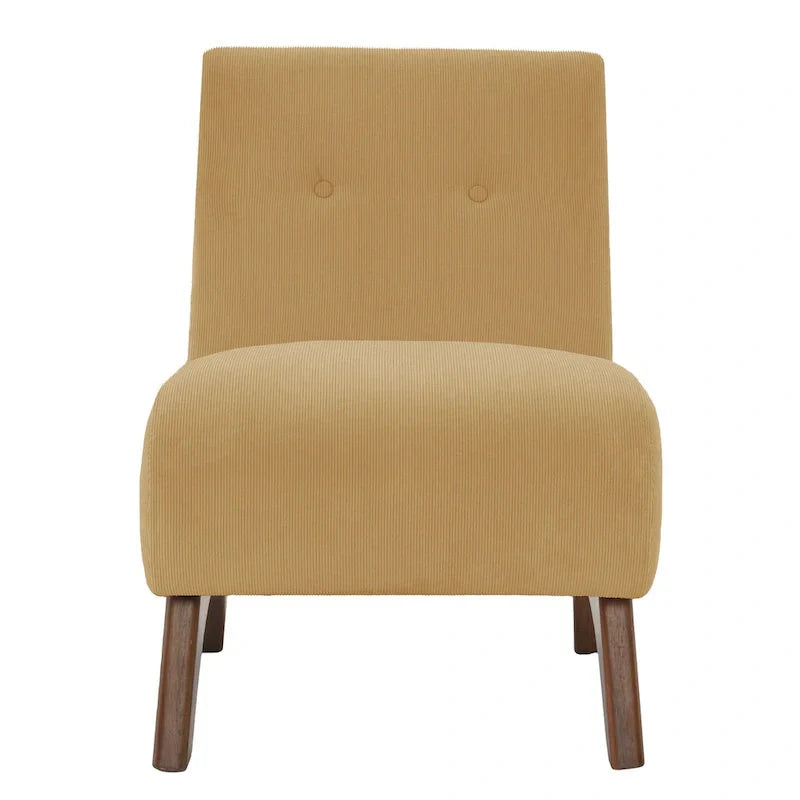 Fauteuil d'appoint sans accoudoirs en velours côtelé avec pieds en bois massif et assise rembourrée