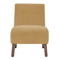Fauteuil d'appoint sans accoudoirs en velours côtelé avec pieds en bois massif et assise rembourrée