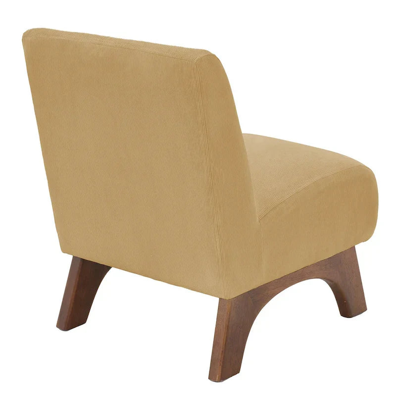 Fauteuil d'appoint sans accoudoirs en velours côtelé avec pieds en bois massif et assise rembourrée