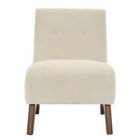 Fauteuil d'appoint sans accoudoirs en velours côtelé avec pieds en bois massif et assise rembourrée
