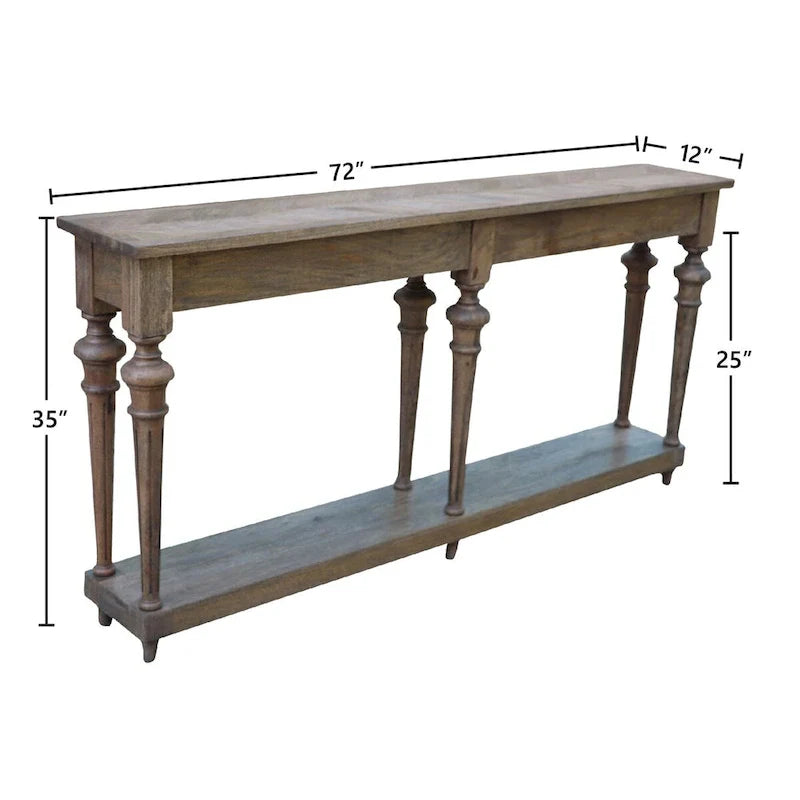 Arin Console traditionnelle 72 pouces à pieds tournés, bois dur de manguier