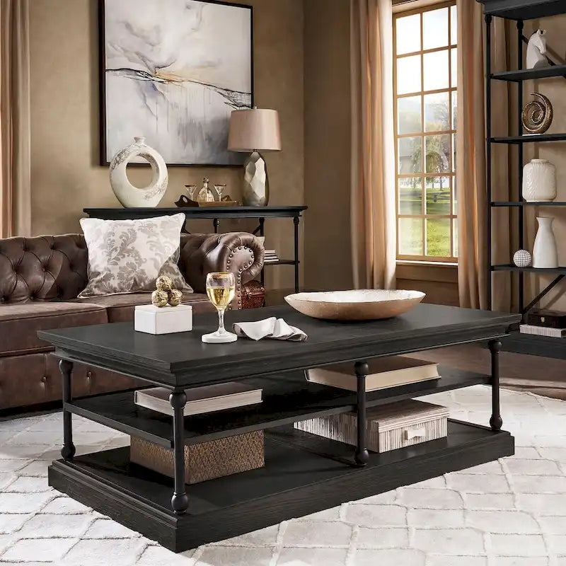Table basse Barnstone Cornice Rectangle avec étagère de rangement par iNSPIRE Q Artisan