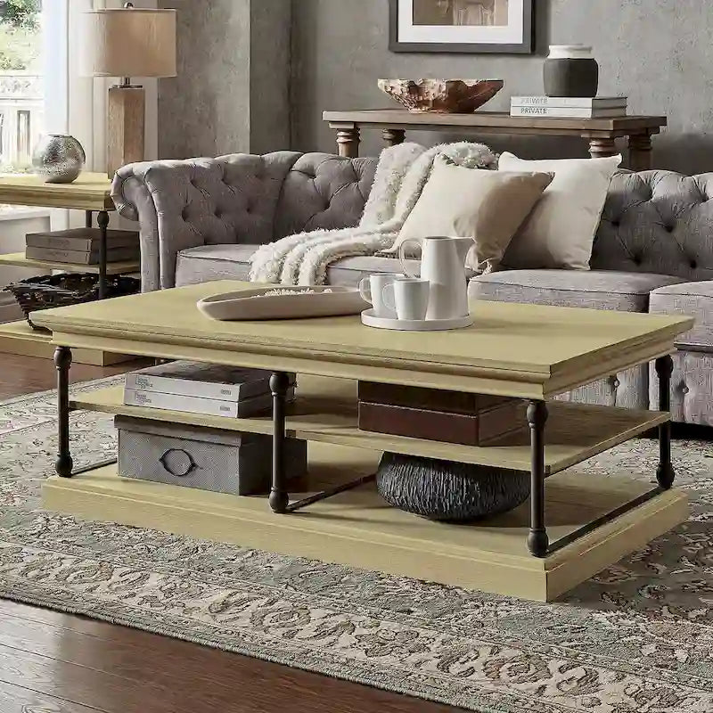 Table basse Barnstone Cornice Rectangle avec étagère de rangement par iNSPIRE Q Artisan