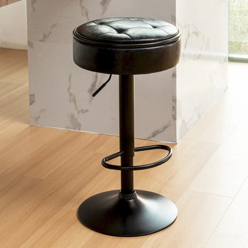 Lot de 2 tabourets de bar ronds de rangement, tabouret de bar réglable en hauteur en similicuir, tabouret pivotant à 360°, chaise de bar sans accoudoirs
