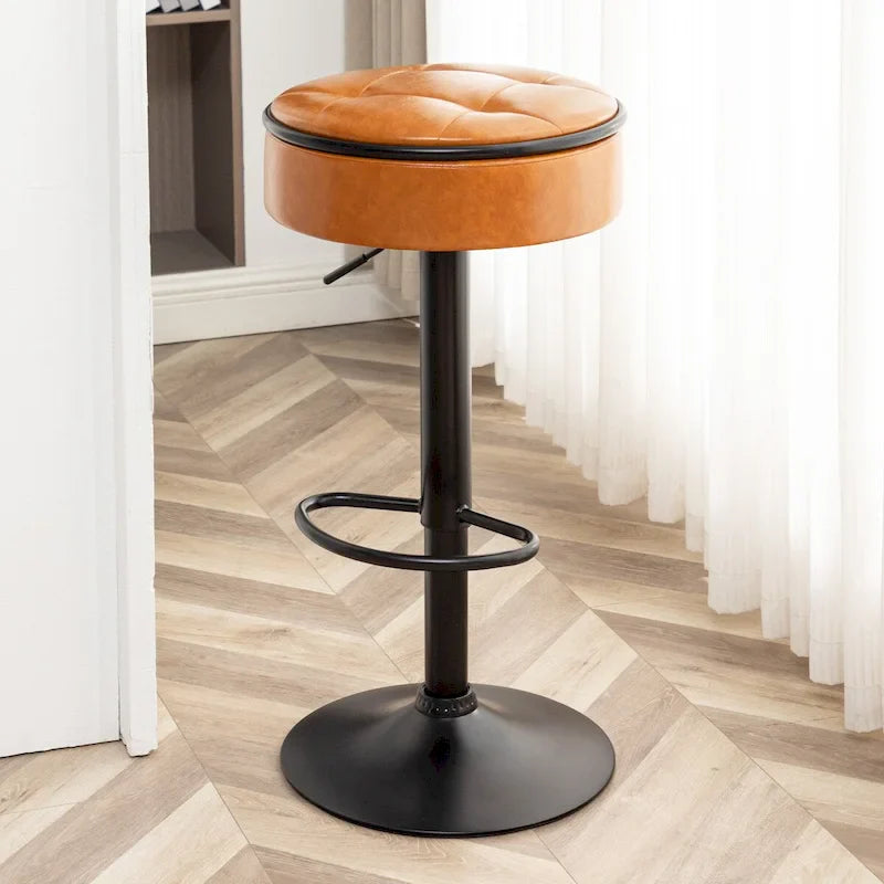 Lot de 2 tabourets de bar ronds de rangement, tabouret de bar réglable en hauteur en similicuir, tabouret pivotant à 360°, chaise de bar sans accoudoirs